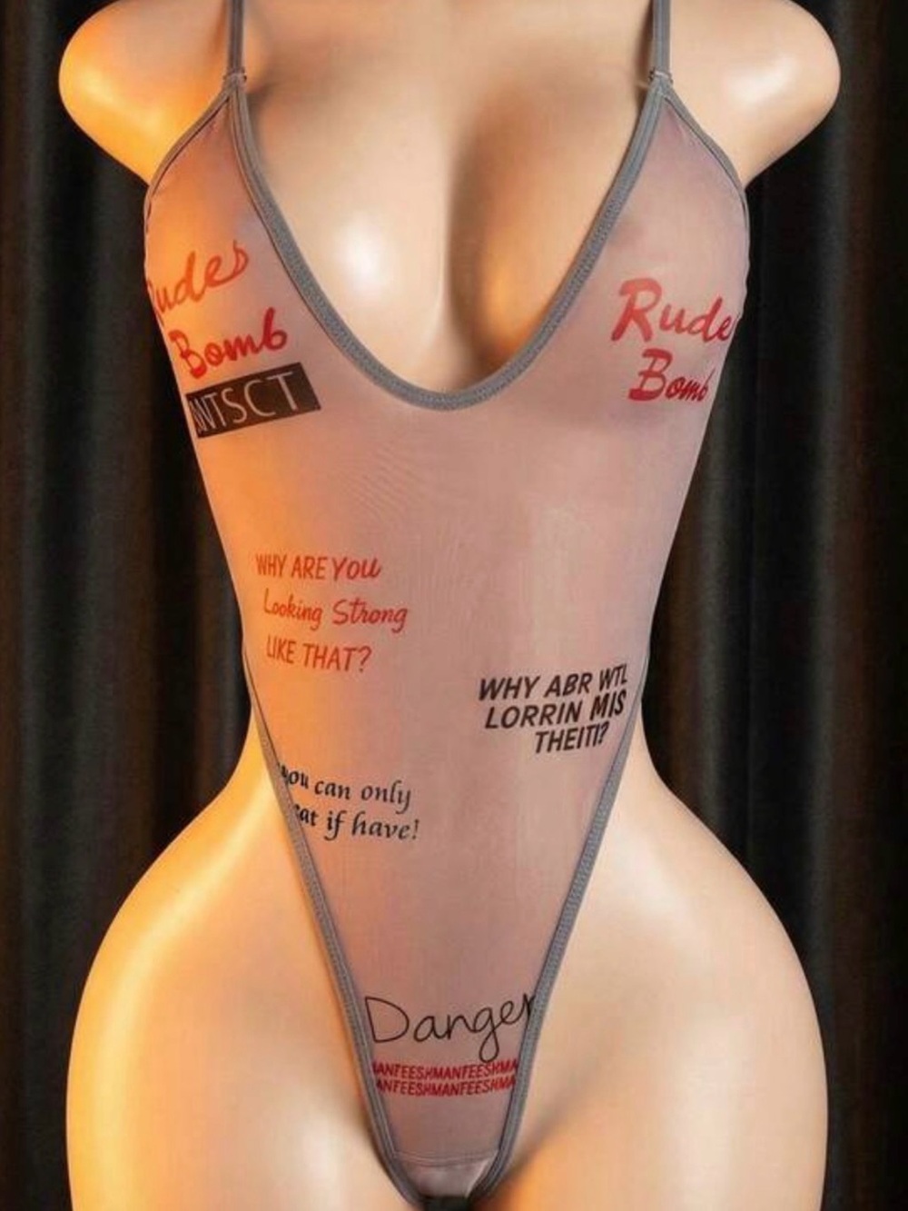 Sheer Pink Graphic High-Cut Bodysuit - Women Tops
